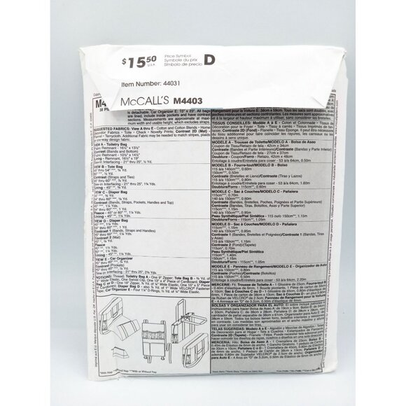 Bags & Car Organizer Sewing Pattern McCall's 4403 Fashion Uncut Laura Ashley - Picture 2 of 2